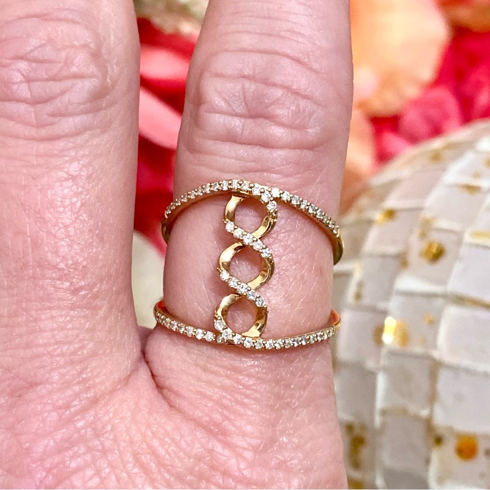 10k Yellow Gold 0.50 Carat Diamond Infinity Twist Double Row Open Band Ring
